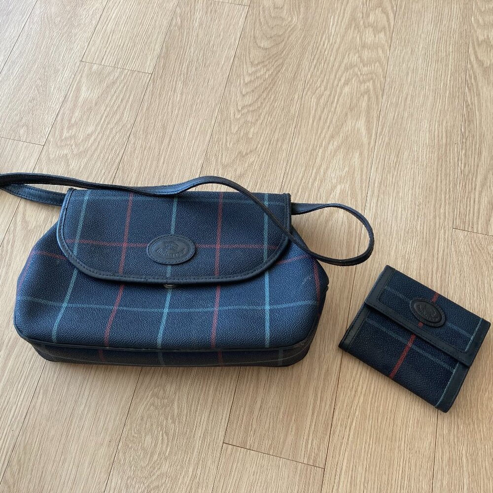 Vintage Burberry Nova Check NAVY Bags Hose Logo Navy Pvc set wallet
